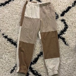 Brown, White, and Light Brown Hollister Sweatpants